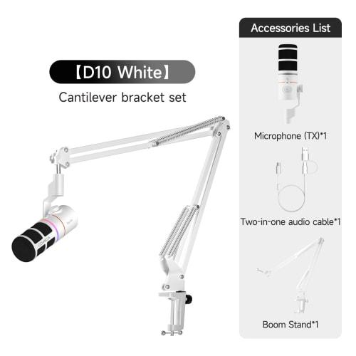 COMICA EJoy D10 (White) Dynamic Gaming Microphone with USB/XLR Digital and Analog Dual Output, Unidirectional, Boom Arm, RGB Lighting, Noise Reduction