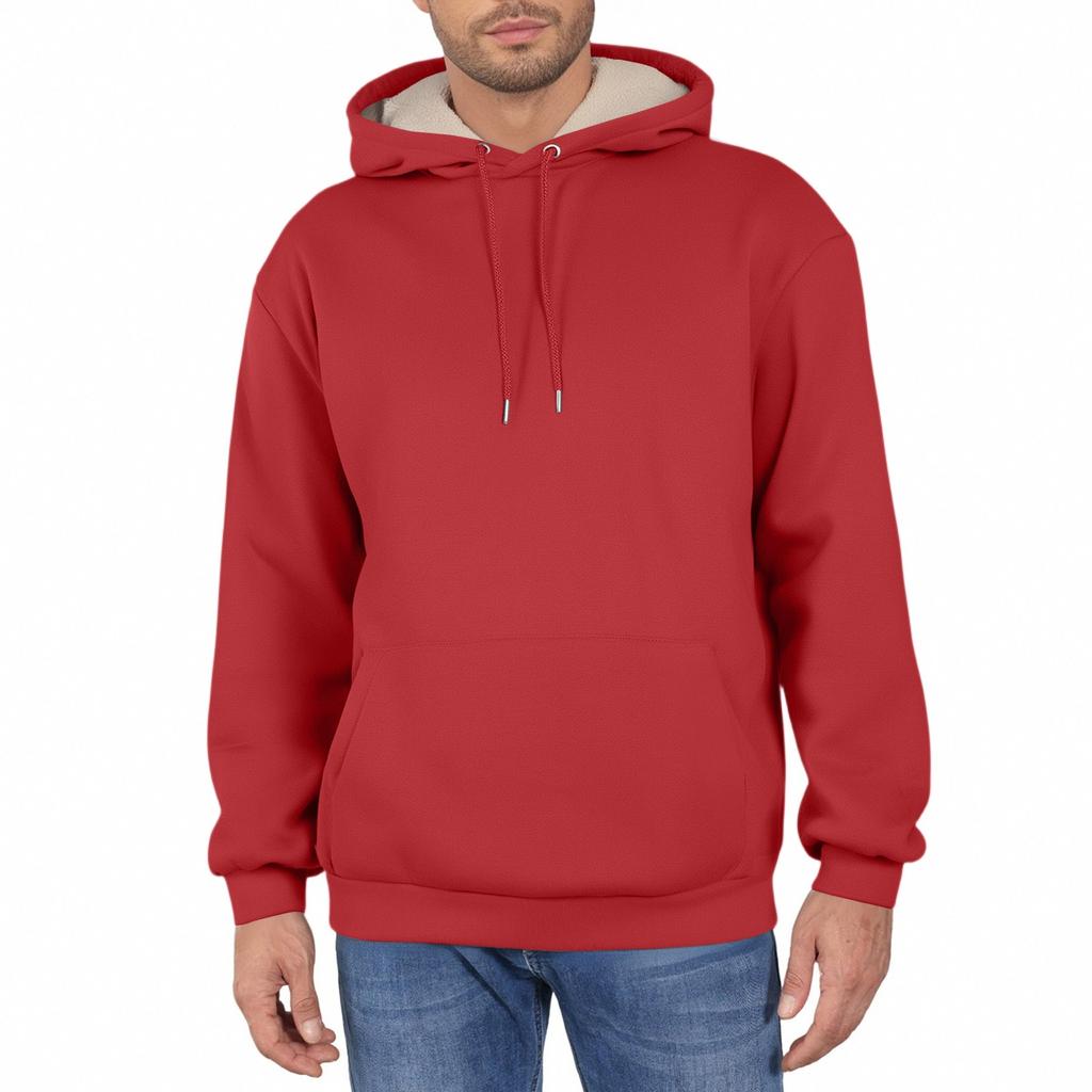 Men's Fall Winter Casual Warm Fleece Hoodie Pullover Lined Hooded Sweatshirt With Pocket