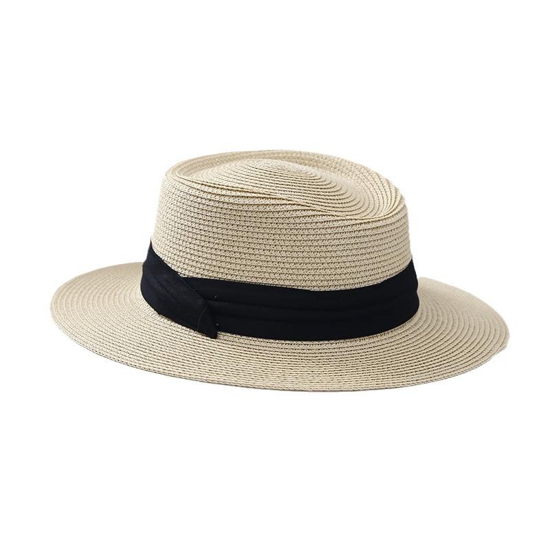 Spring and Summer Beach Flat Top Hat Women's Straw Knitted French Wide Brimmed Jazz British Sun Hats