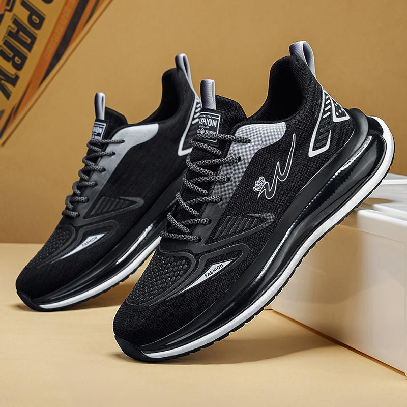 Men White Gradient Air Cushion Running Sneakers Breathable Mesh Shock Absorb Non Slip Gym Jogging Daily Athletic Shoes