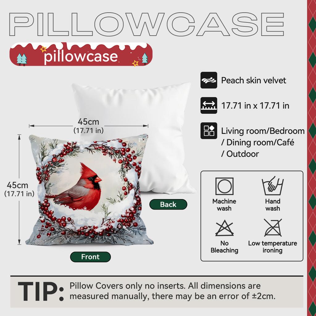 Winter Christmas Cardinals Pillowcase Printed Polyester 45x45cm Throw Pillowcover Decorative Sofa Cushion Pillowslip Home Decor