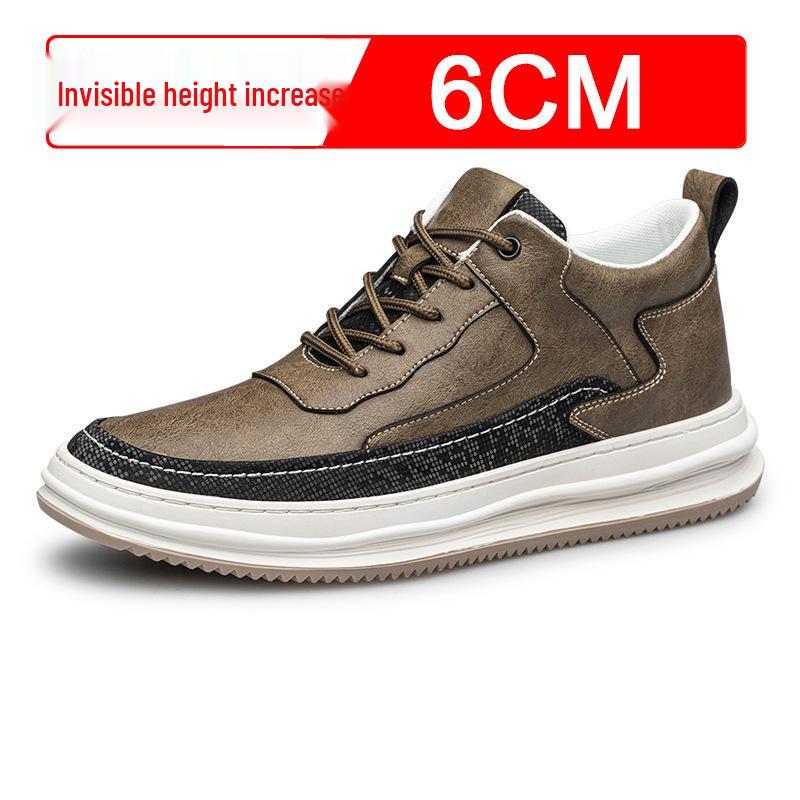 Autumn Men s Trendy 8cm Invisible Height Boosting Cowhide Sports Shoes - Breathable & Casual
