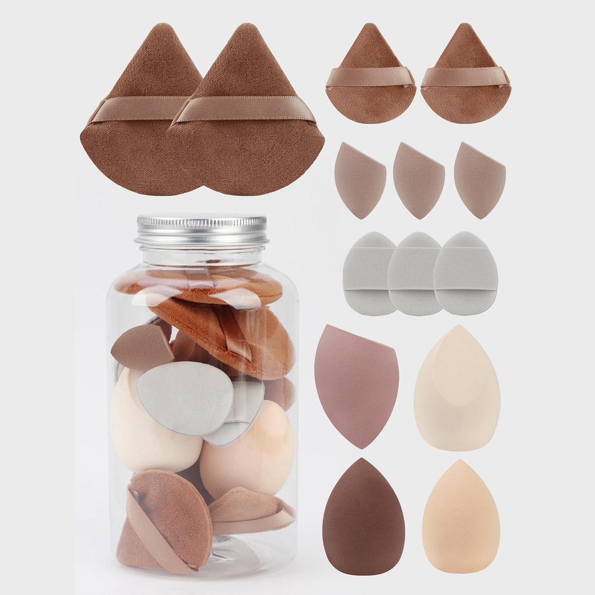 

14pc Makeup Sponge Set With Storage Jar, Velvet Beauty Blenders, Makeup Sponge Finger Puff, Foundation Cosmetic Puffs коричневый
