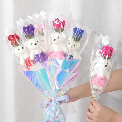 43cm Künstlicher Schaumbär Seifenrose Valentinstag Geschenk mit Strauß Hochzeitsdekoration Heim Zimmerdeko DIY Familientreffen