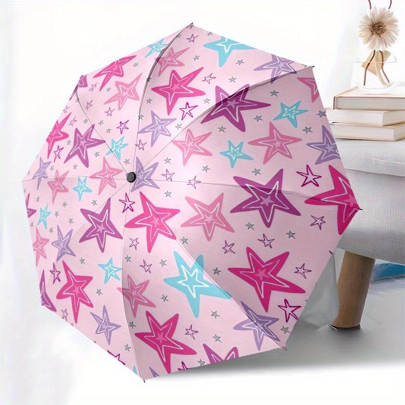 1pc Pink Starry Circular Pattern Umbrella with Plastic Handle,Suitable for All Seasons Home Travel Outdoor UmbrellaB1858