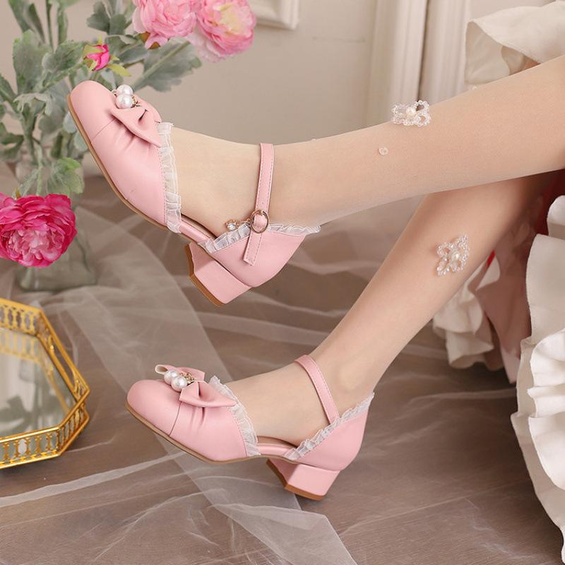 New girls sandals medium and older children's shoes students little girls show shoes princess high heels lolita children's sandals