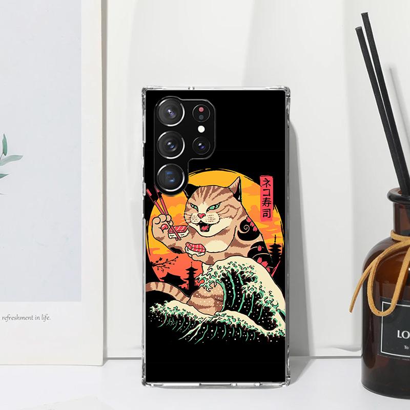 Ramen Sushi Samurai Tattoo Cat Phone Case For Samsung Galaxy S26 S25 Edge S24 FE S23 S22 Ultra S21 Plus S20 + Art Fundas Back Co