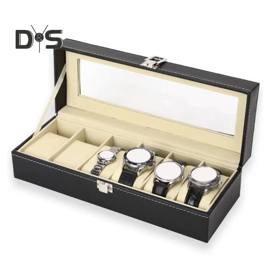 Watch Storage Box with Transparent Window And Lock Wooden Bracelet Organizer Faux Leather Dustproof Jewelry Storage Case