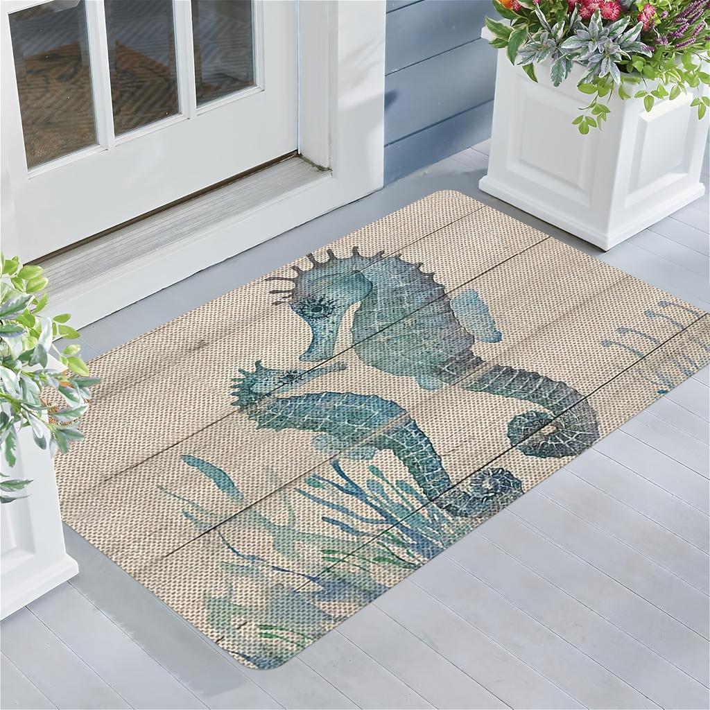 Welcome Doormat with Seahorse Pattern - Machine Washable - Suitable for Bathroom, Living Room, Bedroom, Kitchen, Office