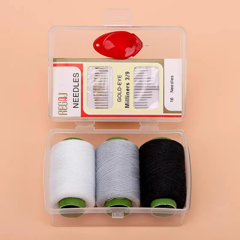 Black & White DIY Sewing Thread and Needle Set for Mending and Handcrafts