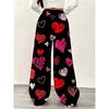 Women's Valentine's Day Love Pattern Fun Printed Wide Leg Pants | Fashion Casual Commuter Trend Versatile