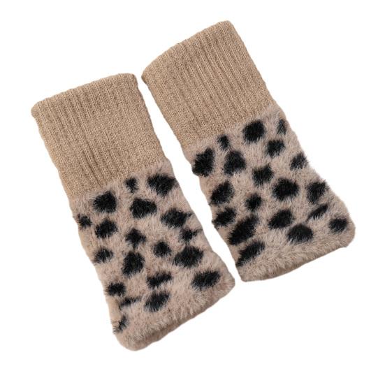 Leopard Print Fingerless Gloves Women Fuzzy Warm Mittens with Thumb Hole Winter Fluffy Gloves for Girls Typing Writing Texting