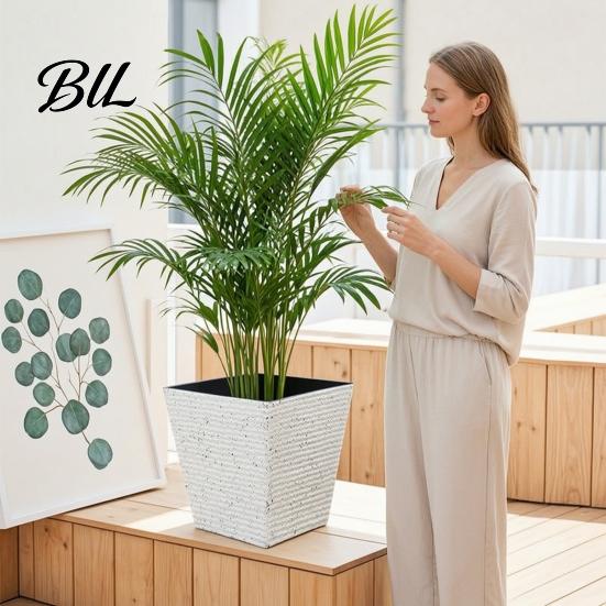 Thickened Wear Resistant Container Square Plastic Flower Pot, Stone-Look Planter with Drainage Hole, Modern Plant Pot for Indoor Outdoor Plants,