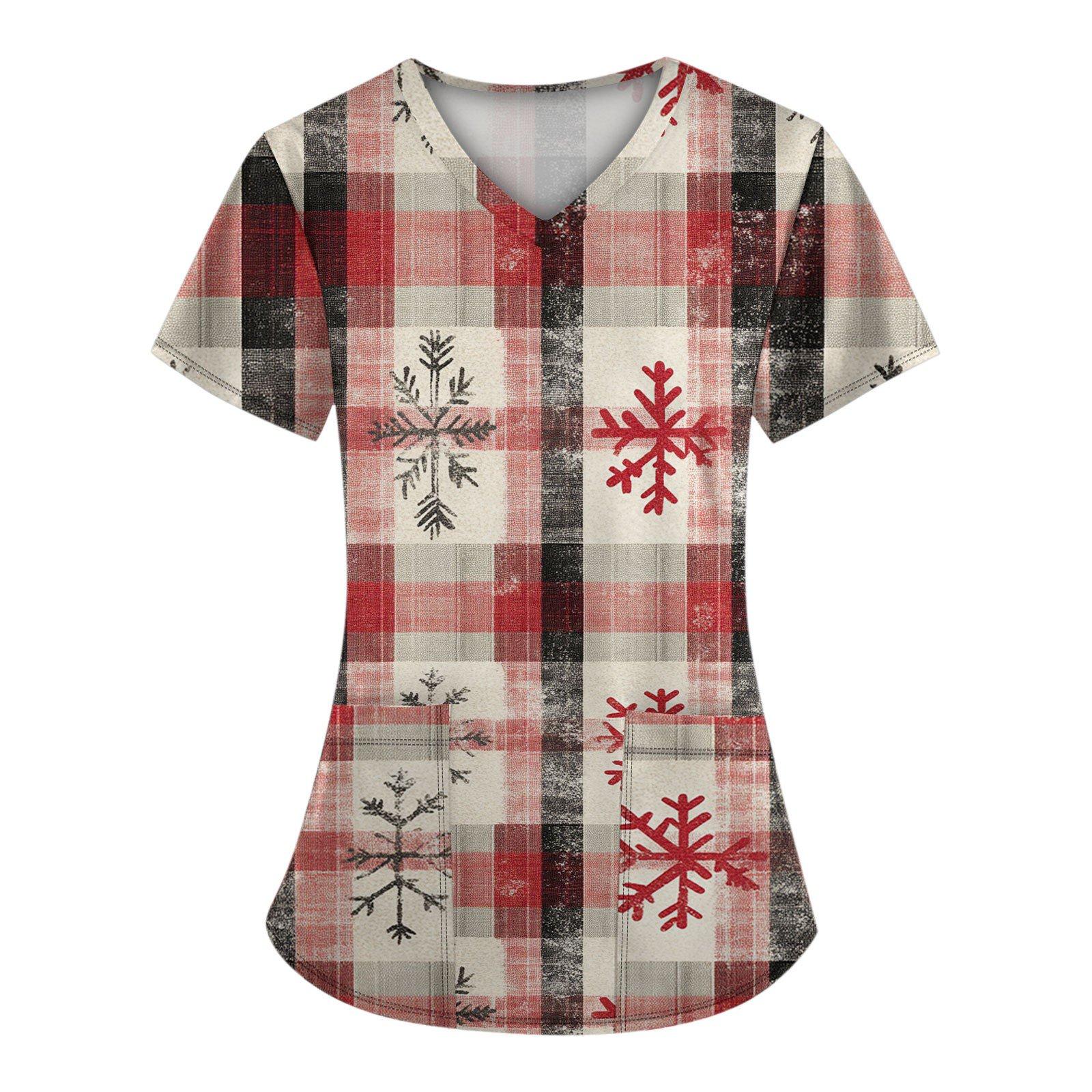 

Christmas Women s Medical Uniform Top Cute Christmas Print High Quality Comfortable Fabric V-neck Short Sleeve with Pocket Beaut S