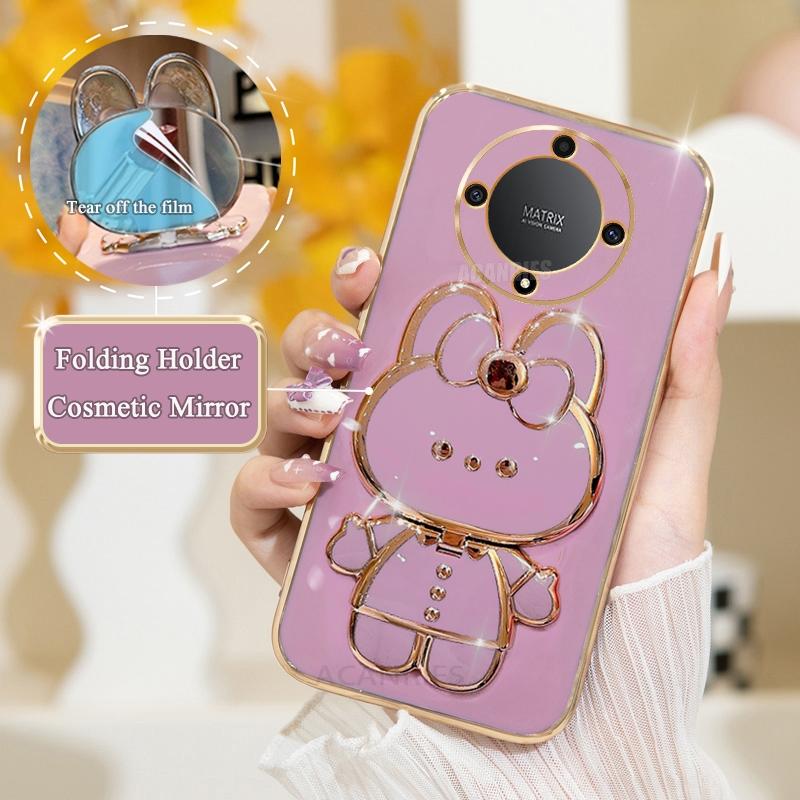 Luxury Plating Mirror Holder Case For Honor Magic 5 6 Magic5 Lite Silicone X9 X9a 5g X9b X7a 50 70 90 Pro Stand Cover Magic6lite