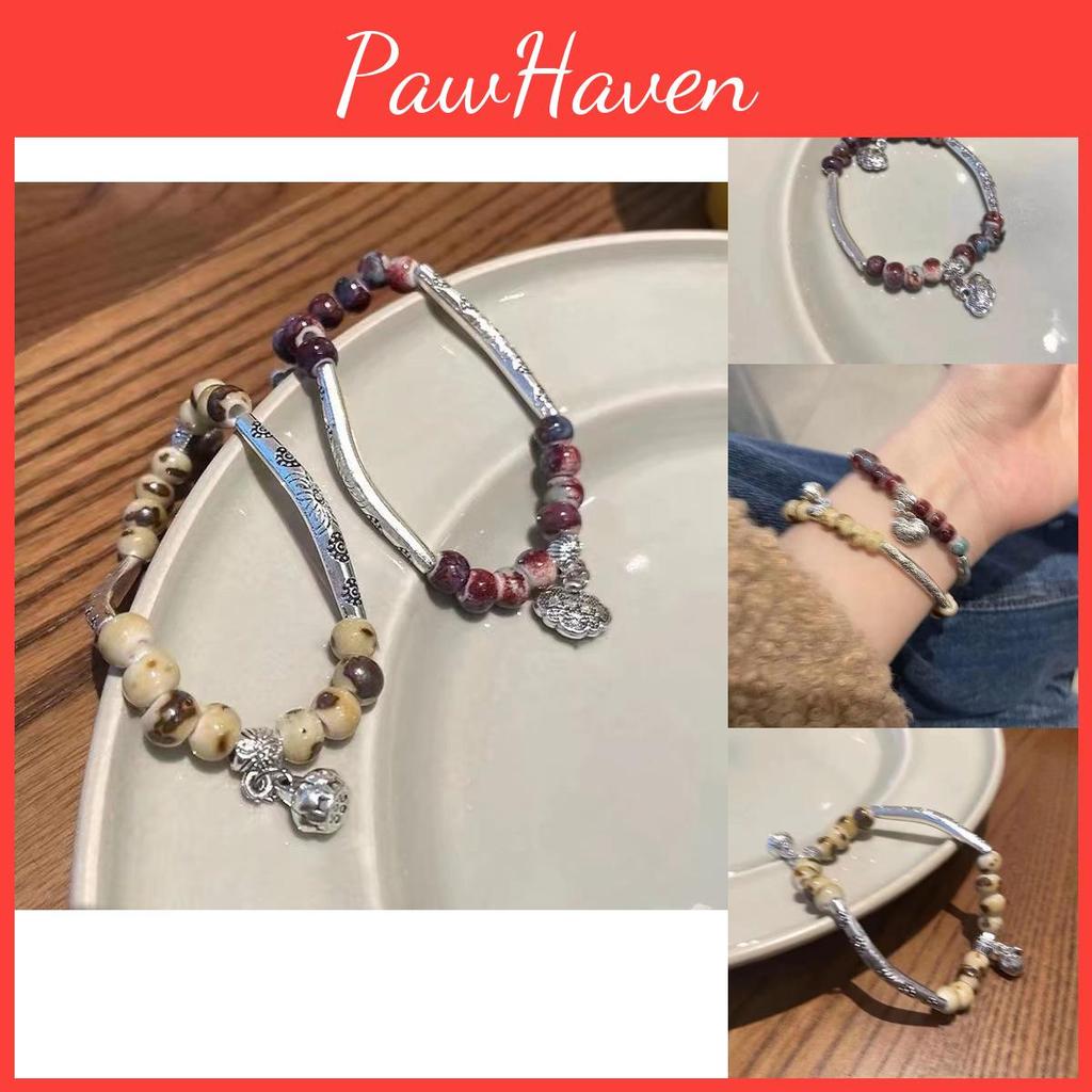 Amber Retro Exquisite Peace Lock Bracelet For Women Geometric Artistic Design