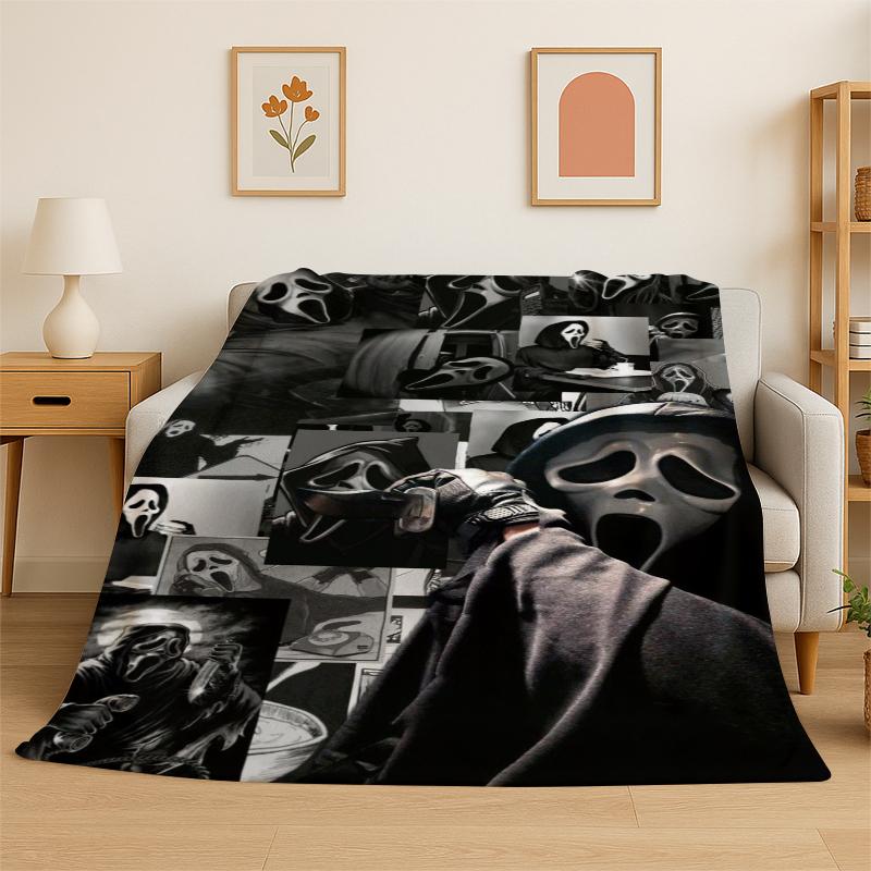 Horror Movie Character Chucky S-Scream Cartoon Flannel Blanket Soft Warm Throw Blanket for Bedroom Living Room Bed Travel Gift