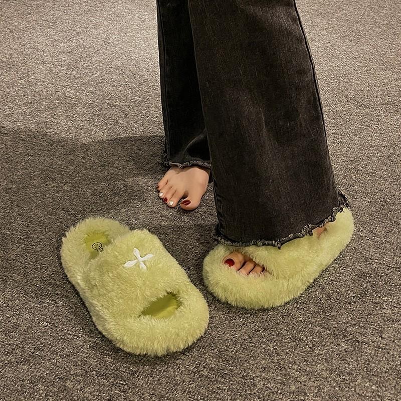 

см пушистые туфли женские носят Интернет-знаменитость взрыв осень и зима выходить толстая подошва плюшевые хлопковые тапочки 40 зелёный