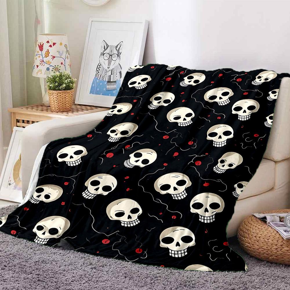 1pc Skull Pattern Blanket Warm, Cozy, And Soft, Suitable for Sofas, Beds, Cars, And Office Use.Perfect for Camping And Travel, Making It a Great Gift
