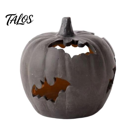 Illuminazione Notturna Atmosferica Zucca di Halloween Statuetta in Resina, Lanterna a Forma di Pipistrello Traforata con Artigianato Artistico Luce Calda, Spettrale Interno Esterno Casa Tavolo