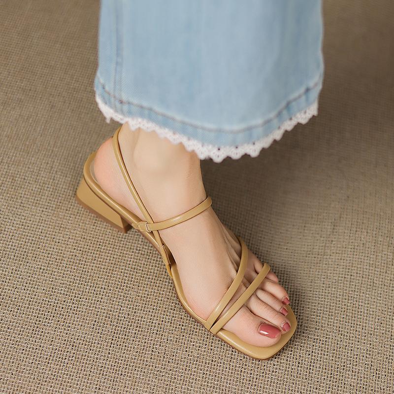 Fashion 2025 New Fashion Thick High Heel Sandals Women Genuine Leather Summer Shoes Woman Punk Buckles Street Fashion Shoes Womens Shoes