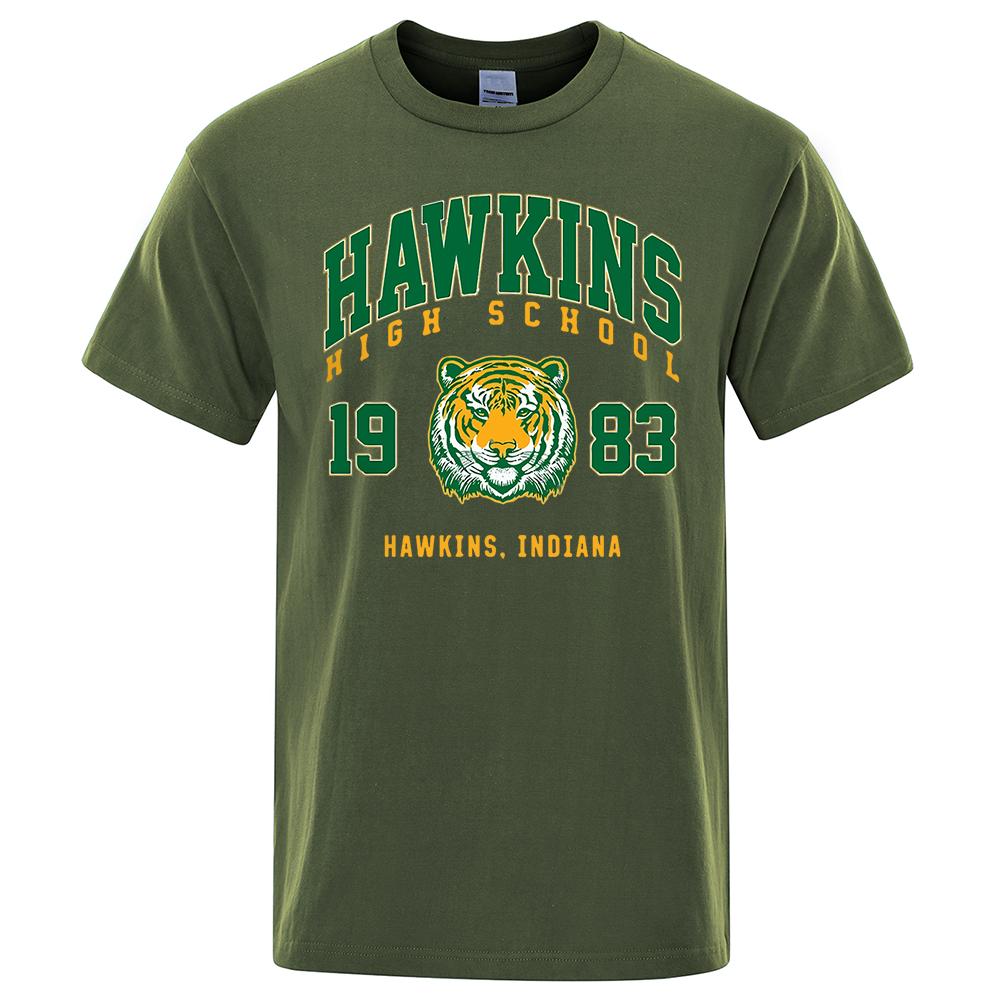 Hawkins High School 1983 Hawkins Indiana Tshirt Male Fashion O-Neck T-Shirt Hip Hop Loose Tee Clothes Casual Breathable Tops Men