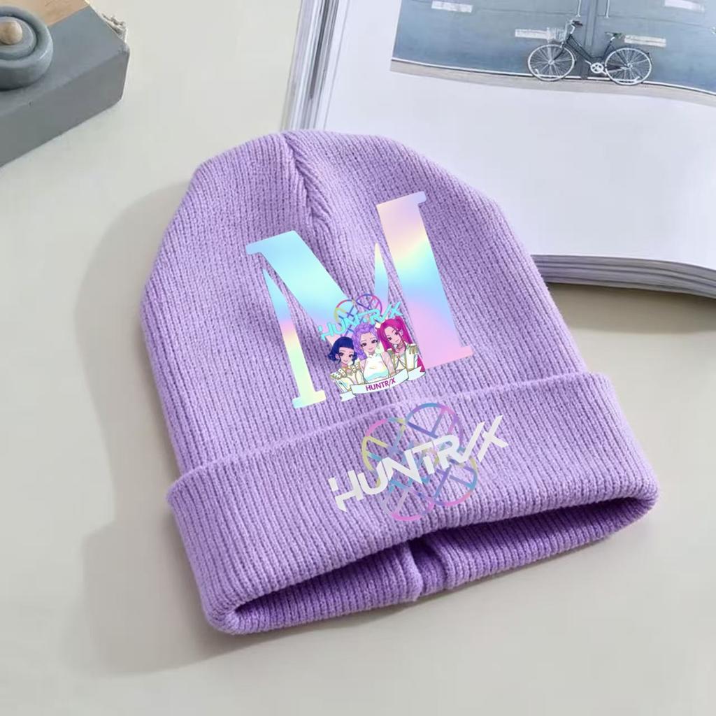 Kpop Dämonenjäger Kinder Strickmütze - A-Z Buchstabe/Anime Cartoon Beanie, Winterwarme Skullies für Kleinkind/Mädchen Geburtstagsgeschenk
