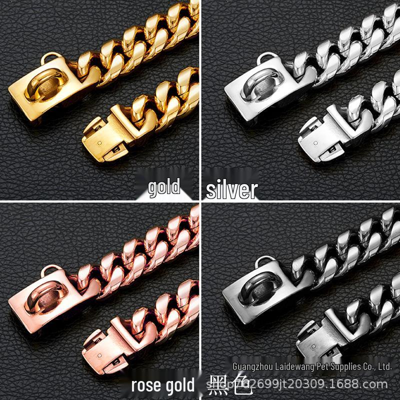 

14mm Wide Stainless Steel Cuban Chain Dog Collar with Solid Buckle 25 cm срібний