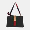 [Pre-Owned] Sylvie Gold Buckle Striped Web Satin Bow Wide Shoulder Strap Leather Handbag Crossbody Bag Shoulder Bag Small - Very Good #I98IOH