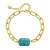 K Gold Plated Brass Square Turquoise Hollow Thick Chain Adjustable Trendy Bracelet For Women