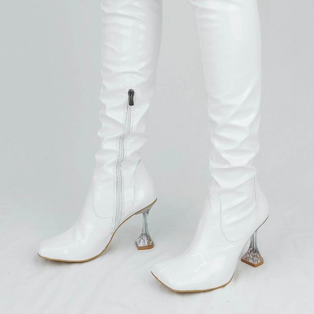 

Женская мода Модные сапоги для белой кожи Сапоги выше колена на каблуке