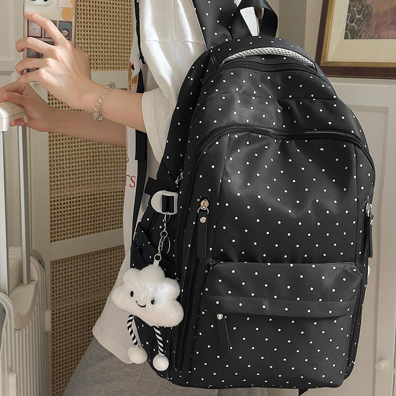 Japanese ins style literary and high-value girl polka dot schoolbag for junior high school students fashionable versatile backpack for women