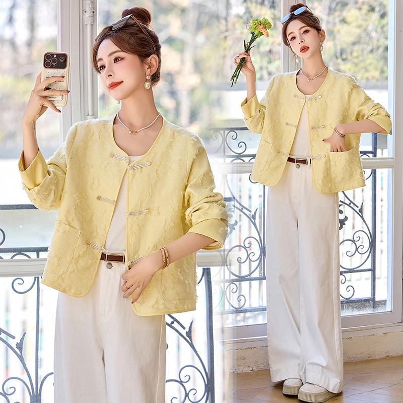 2025 Spring/Autumn Women's Chinese Frog Button Jacquard Fashion Coat RS2807
