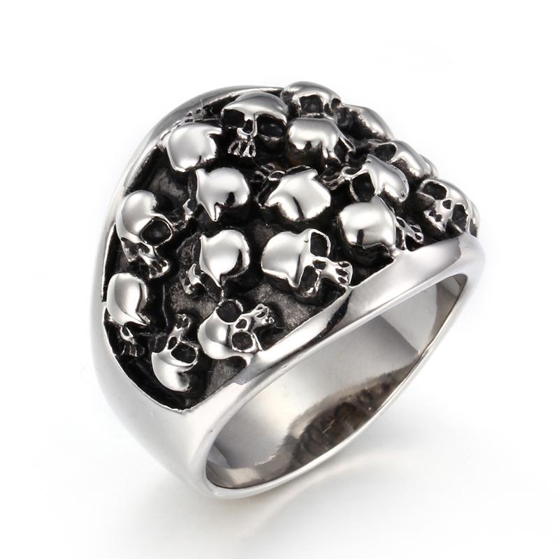

Панк-рок никогда не выцветает золотого цвета Кольца с черепом из нержавеющей стали для мужчин Готическое разнообразие Кольцо со скелетом Байкерские ювелирные аксессуары 13 серебряный