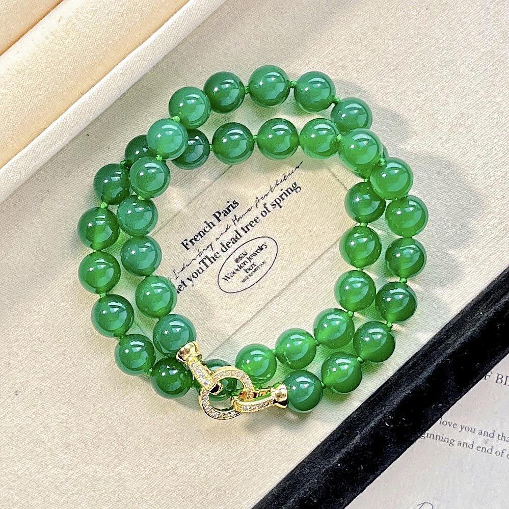 10Mm Large Granular Emperor Green Ice Transparent Natural Chalcedony Agate Necklace Clavicle Chain