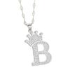 Copper Micro-Inlaid Zircon Crown Letter Pendant Necklace - Hip-Hop Silver Fashion