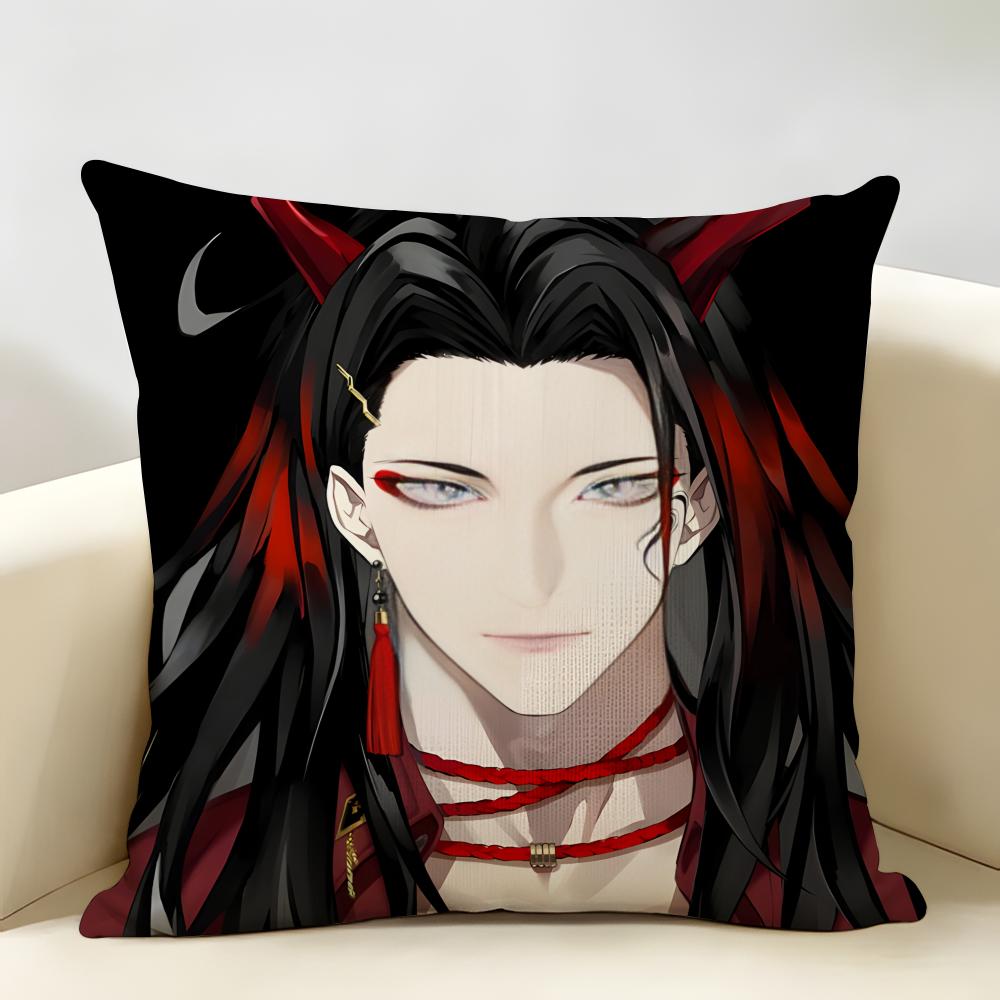 VVtuber Vox Akuma Cute Anime Cushion Cover Natural Linen Organic Fabric DoubleSided Printing Room Sofa Decor Pillow Case