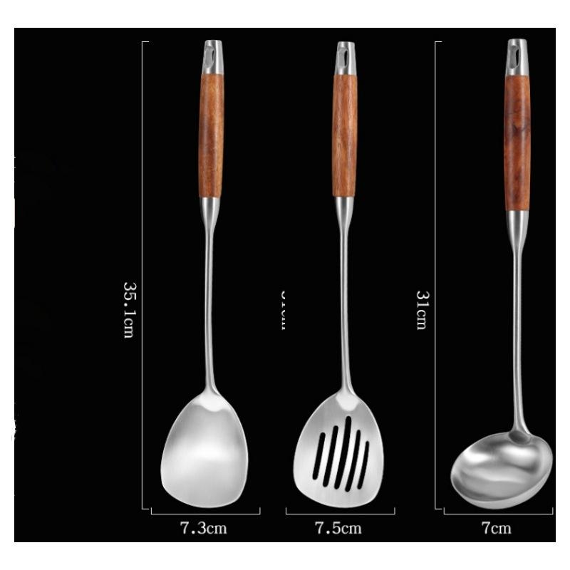 Mini Szpatułka Łyżka ze Stali Nierdzewnej z Rękojeścią z Drewna Różanego – Antypoślizgowe Przybory Kuchenne