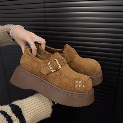 Zapatos de mujer todo incluido de suela gruesa tipo muffin otoño nuevos zapatos individuales de cuero de pequeña altura