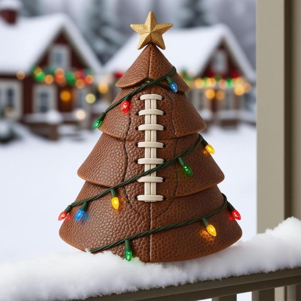 Christmas Tree Statue LED Light Up Scene Props Desktop Decoration Football Christmas Tree For Nightstand Bedroom Living Room