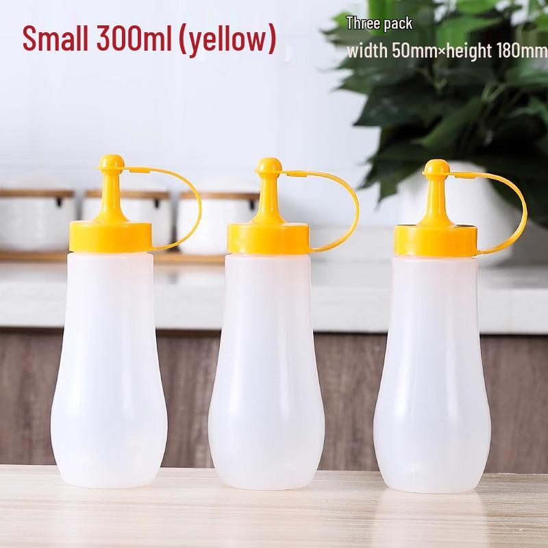 Set aus 3 transparenten Quetschflaschen mit spitzer Öffnung für Ketchup, Honig, Sahne, Salatdressing und Austernsauce.