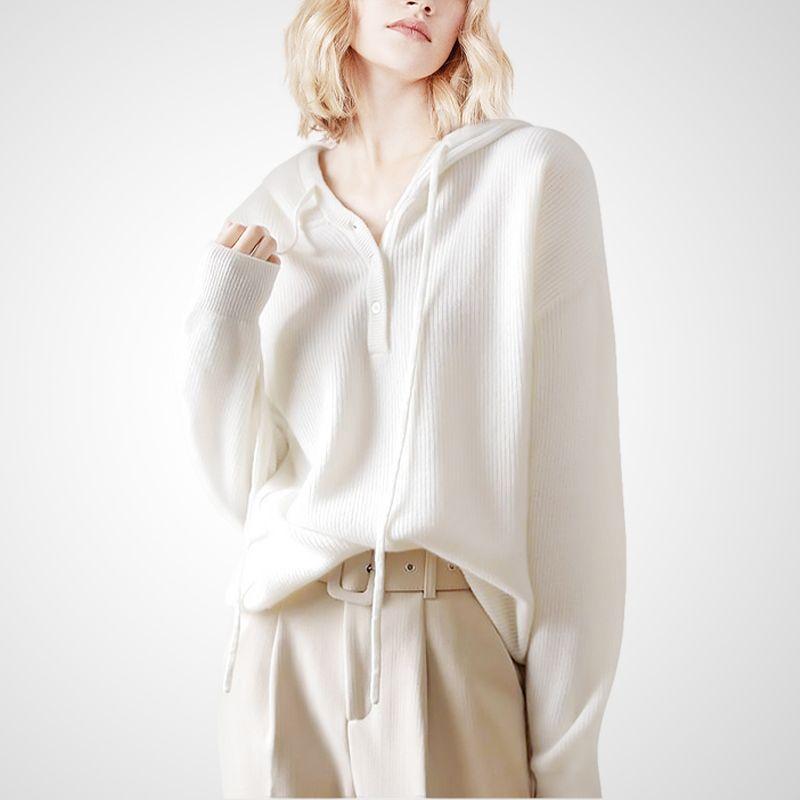 

Lazy White Hooded Fashion Loose and Slimming Sweater White- M