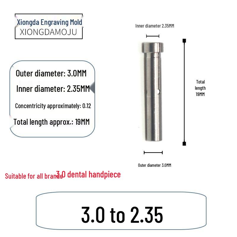 

Перехідна головка патрона для стоматологічного наконечника: 204 Електронний гравірувальний адаптер 3.0 на 2.35 Гільза