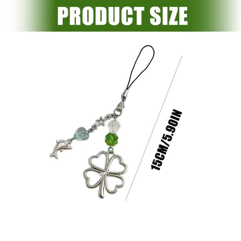 Large Four Leaf Clovers And Dolphin Charm Silver Alloy Keychain For Phone Bag Or Keys Keyring Decoration