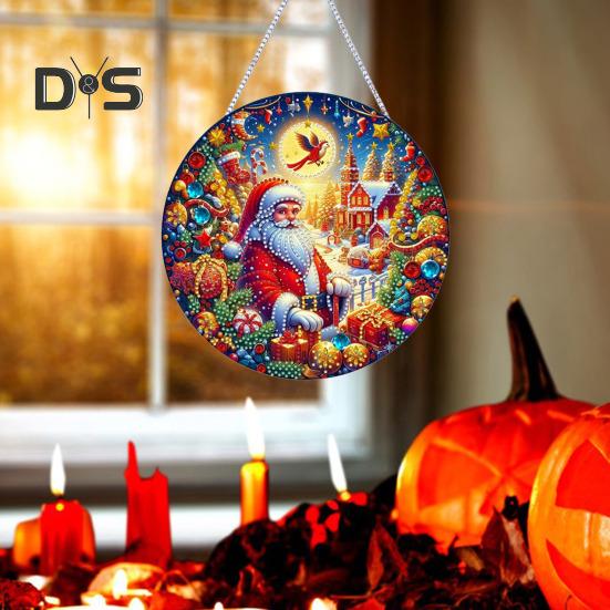 Christmas Rhinestone Pendant Hanging Santa Snowman Tree Ornament DIY Double Sided Rhinestone Art for Wall Door Window Fireplace Decor