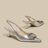 Shoes for Women 2024 Slingbacks Women's High Heels Fashion Dress Pumps Women Metal Decoration Pointed Toe Thin Heel Shoes Female