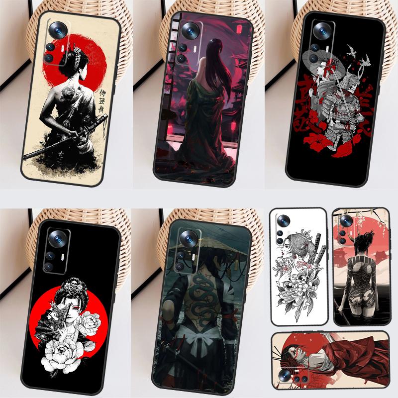 Samurai Warrior Geisha Case For Xiaomi 13 13T Pro 12T 11T 12 Lite 12X POCO X3 X5 Pro X4 F4 GT M5 M5s F3 F5 Funda