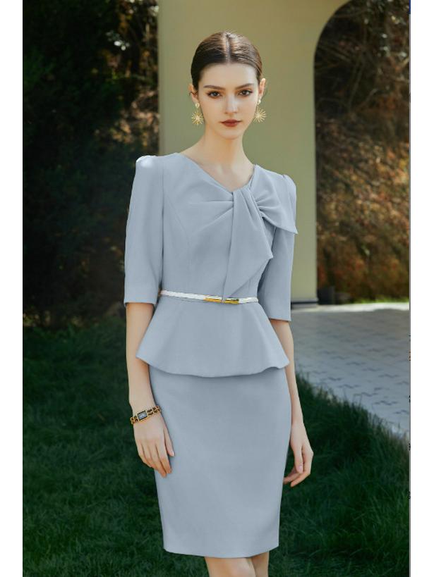 

Весеннее розовое платье-двойка с бантом, рукав до середины предплечья, приталенное S