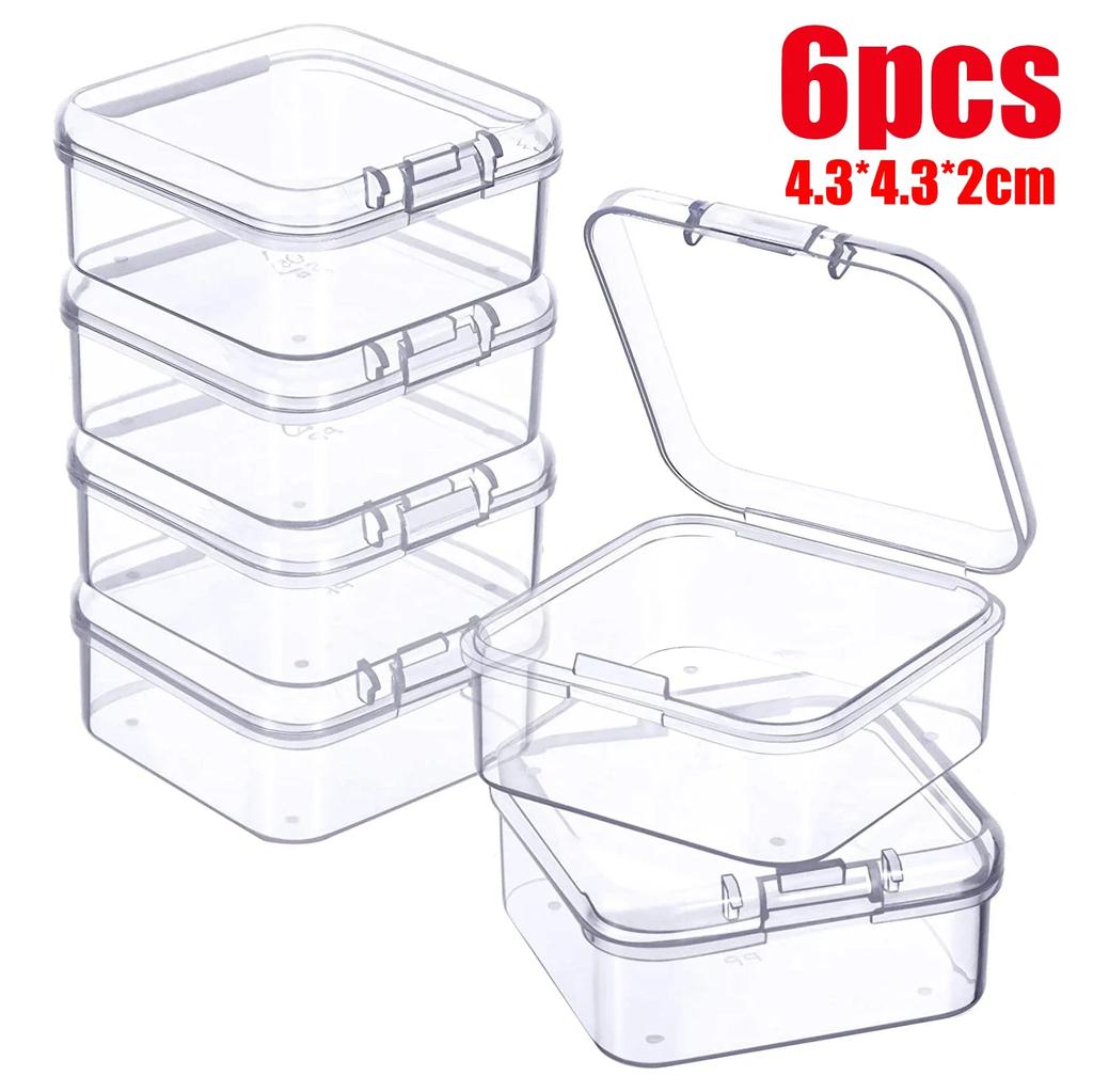 6-48Pcs Clear Small Containers Plastic Square Bead Storage Box for Beads Jewelry Crafts Board Game Pieces Organization Wholesale