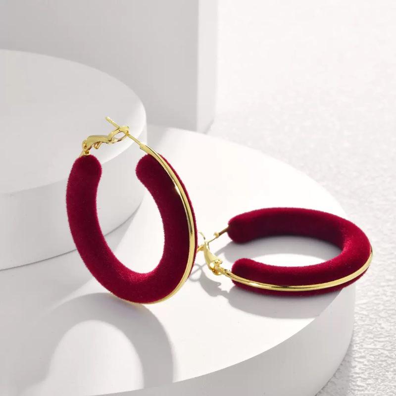 Ancola Red Flocking Large Hoop Earrings: Elegant, Light Luxury, Retro, Individualistic Accessories for Autumn/Winter красный